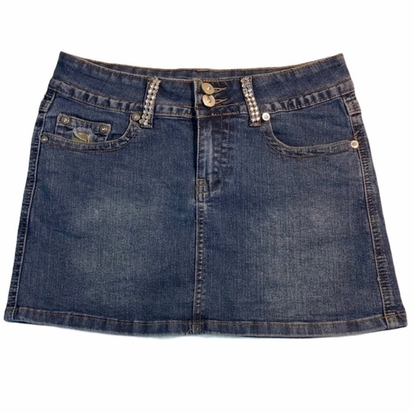 Ripped Jean Army Women’s Mini Skirt with Faux Diamond Studs Size 5 (fits small) - Picture 9 of 9